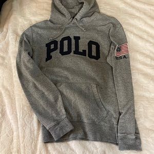 Grey embroidered Polo Hoodie with USA embroidery